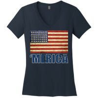 Vintage Merica Flag Women's V-Neck T-Shirt