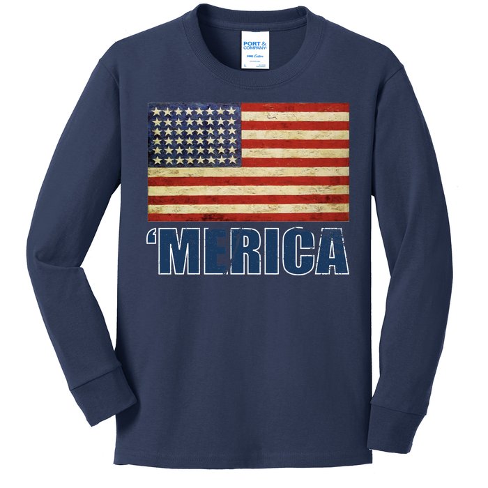 Vintage Merica Flag Kids Long Sleeve Shirt