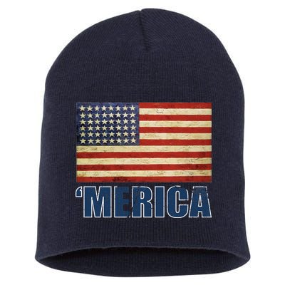 Vintage Merica Flag Short Acrylic Beanie