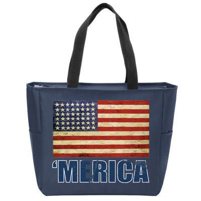 Vintage Merica Flag Zip Tote Bag