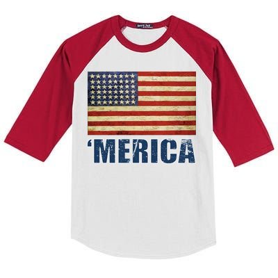 Vintage Merica Flag Kids Colorblock Raglan Jersey