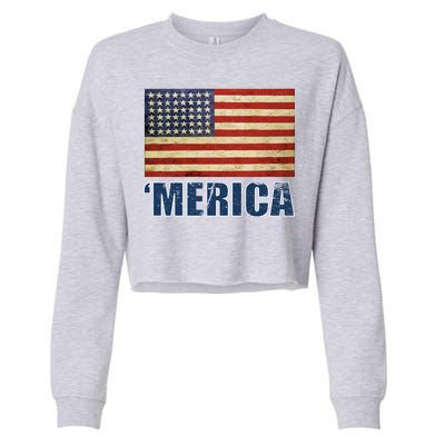 Vintage Merica Flag Cropped Pullover Crew