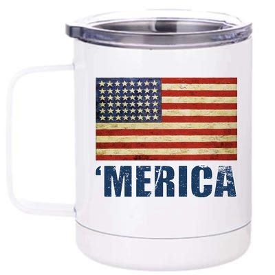 Vintage Merica Flag 12 oz Stainless Steel Tumbler Cup