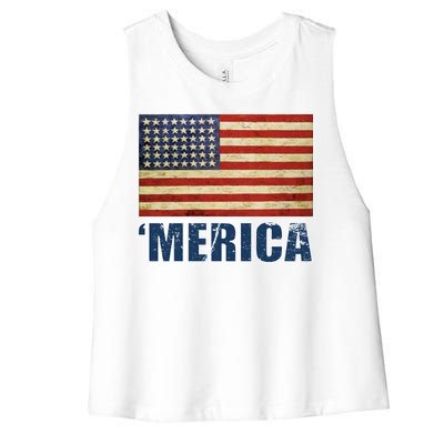 Vintage Merica Flag Women's Racerback Cropped Tank