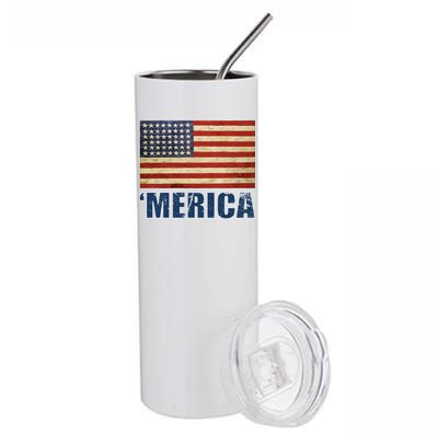 Vintage Merica Flag Stainless Steel Tumbler