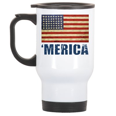 Vintage Merica Flag Stainless Steel Travel Mug