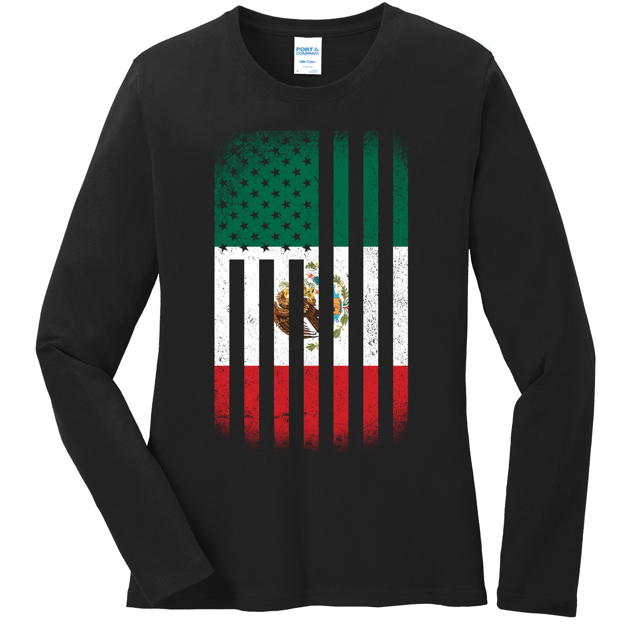 Vintage Mexican Flag Ladies Long Sleeve Shirt