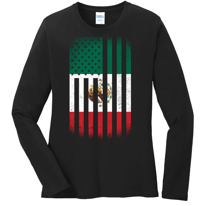 Vintage Mexican Flag Ladies Long Sleeve Shirt