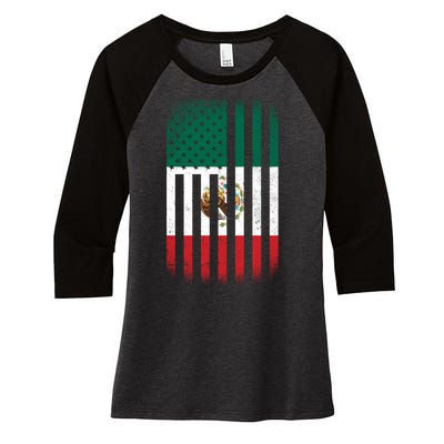 Vintage Mexican Flag Women's Tri-Blend 3/4-Sleeve Raglan Shirt