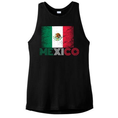 Vintage Mexico Distress Logo Flag Ladies PosiCharge Tri-Blend Wicking Tank