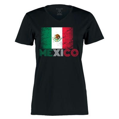 Vintage Mexico Distress Logo Flag Women's Momentum V-Neck T-Shirt