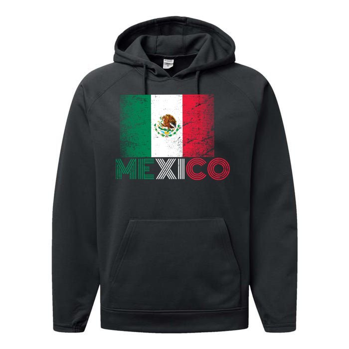 Vintage Mexico Distress Logo Flag Performance Fleece Hoodie