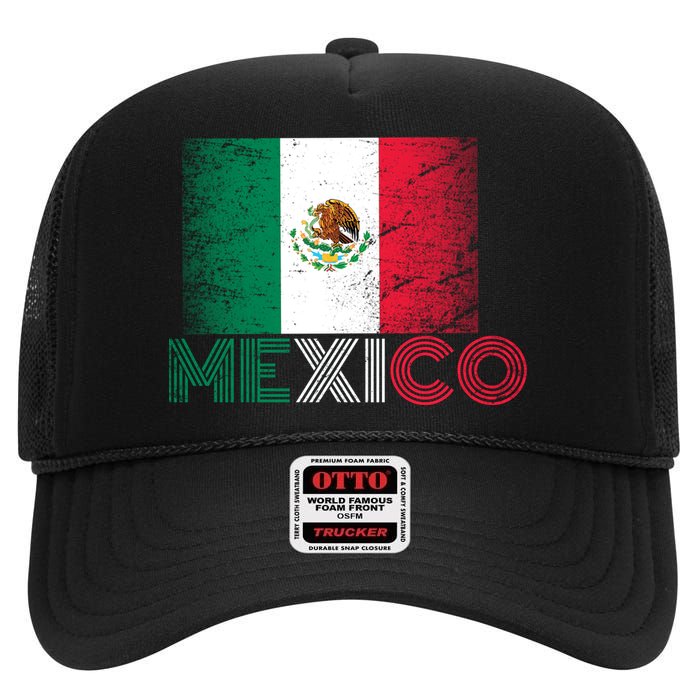 Vintage Mexico Distress Logo Flag High Crown Mesh Back Trucker Hat