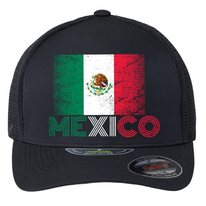 Vintage Mexico Distress Logo Flag Flexfit Unipanel Trucker Cap