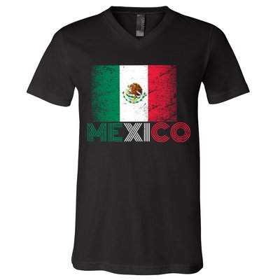 Vintage Mexico Distress Logo Flag V-Neck T-Shirt