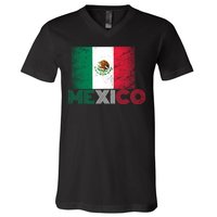 Vintage Mexico Distress Logo Flag V-Neck T-Shirt