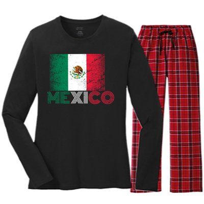 Vintage Mexico Distress Logo Flag Women's Long Sleeve Flannel Pajama Set 