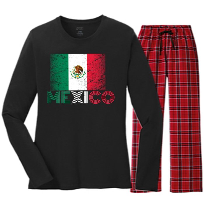 Vintage Mexico Distress Logo Flag Women's Long Sleeve Flannel Pajama Set 