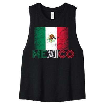 Vintage Mexico Distress Logo Flag Women's Racerback Cropped Tank