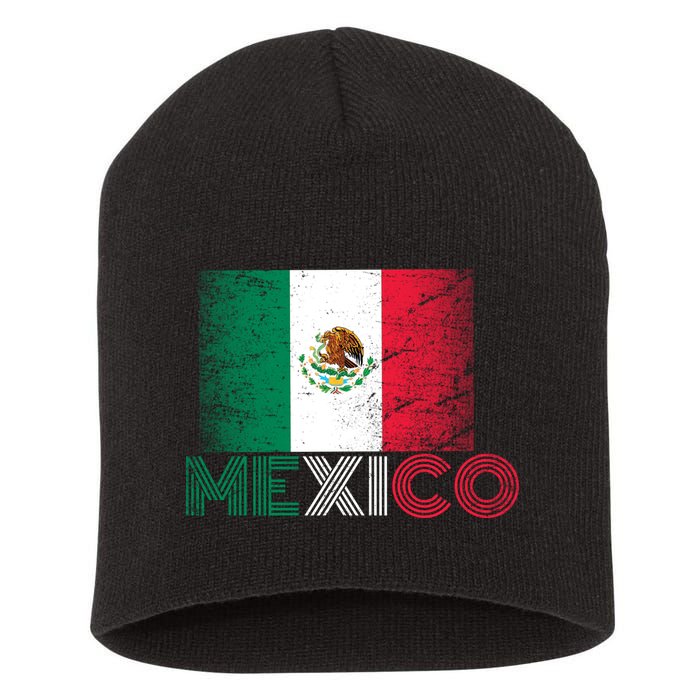 Vintage Mexico Distress Logo Flag Short Acrylic Beanie