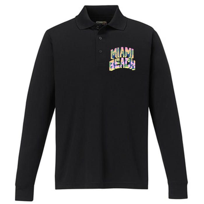 Vintage Miami Beach  Performance Long Sleeve Polo