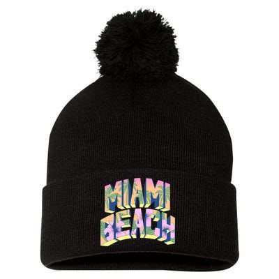 Vintage Miami Beach  Pom Pom 12in Knit Beanie