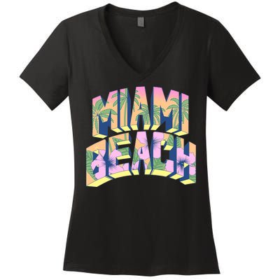 Vintage Miami Beach  Women's V-Neck T-Shirt