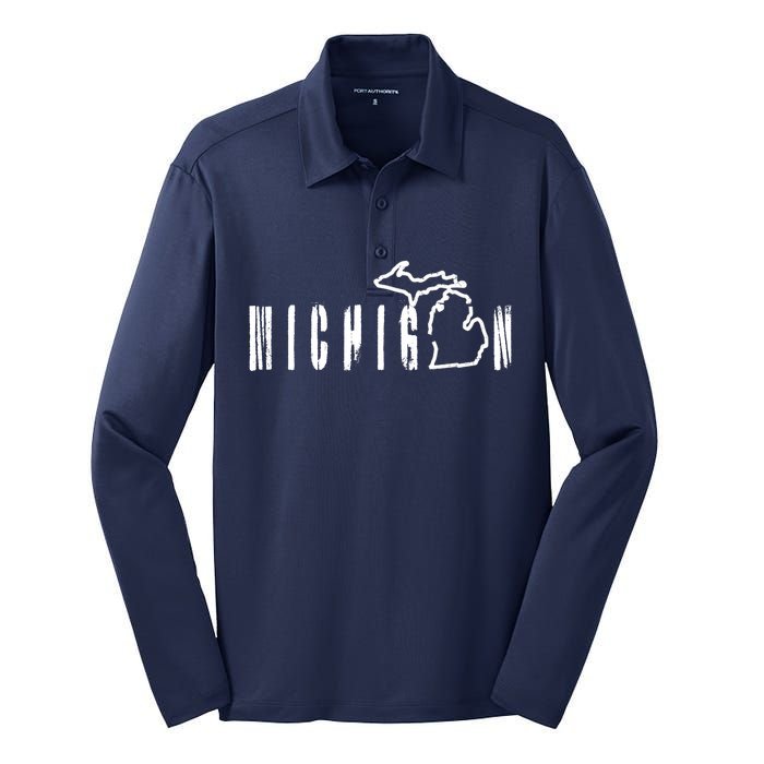 Vintage Michigan Mitten Silk Touch Performance Long Sleeve Polo