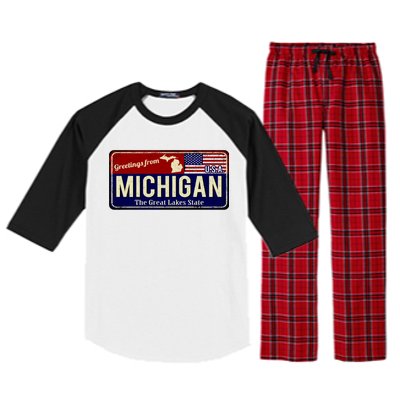 Vintage Michigan Sign Raglan Sleeve Pajama Set