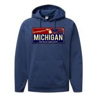 Vintage Michigan Sign Performance Fleece Hoodie