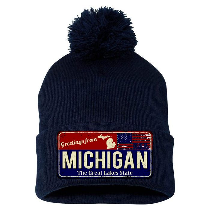 Vintage Michigan Sign Pom Pom 12in Knit Beanie