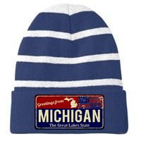 Vintage Michigan Sign Striped Beanie with Solid Band