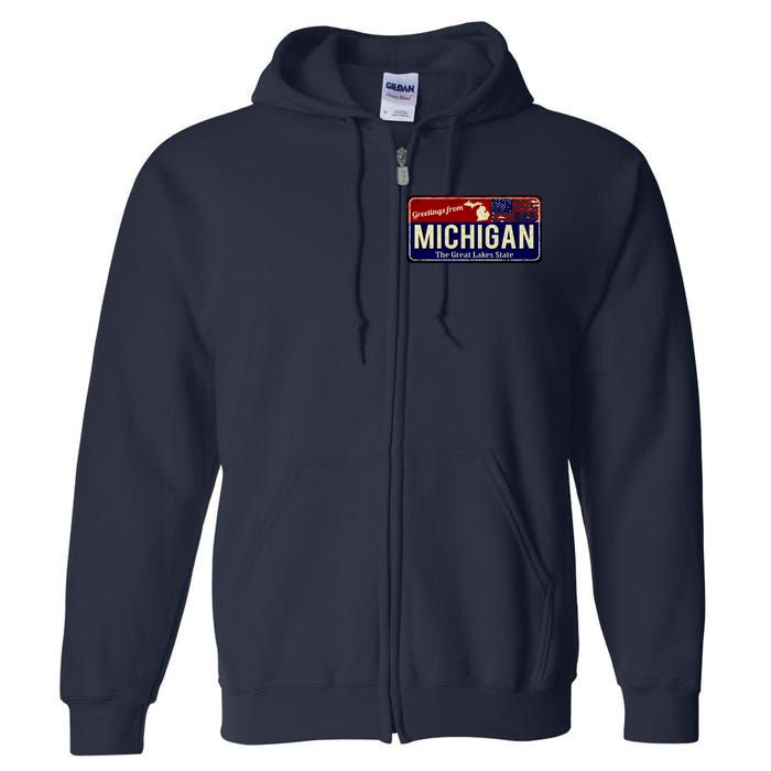 Vintage Michigan Sign Full Zip Hoodie