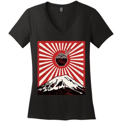 Vintage Mt Fuji Ramen Women's V-Neck T-Shirt