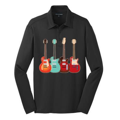 Vintage Multi Guitars Music Silk Touch Performance Long Sleeve Polo