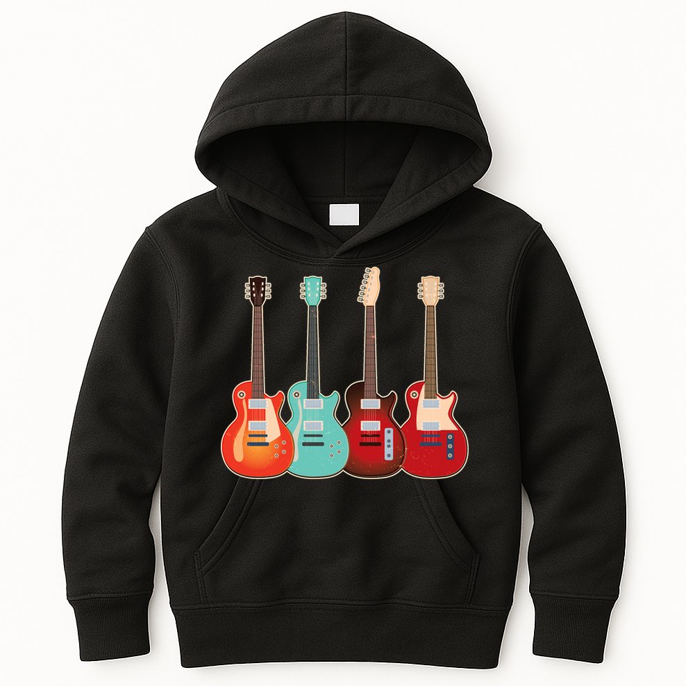 Vintage Multi Guitars Music Kids Hoodie