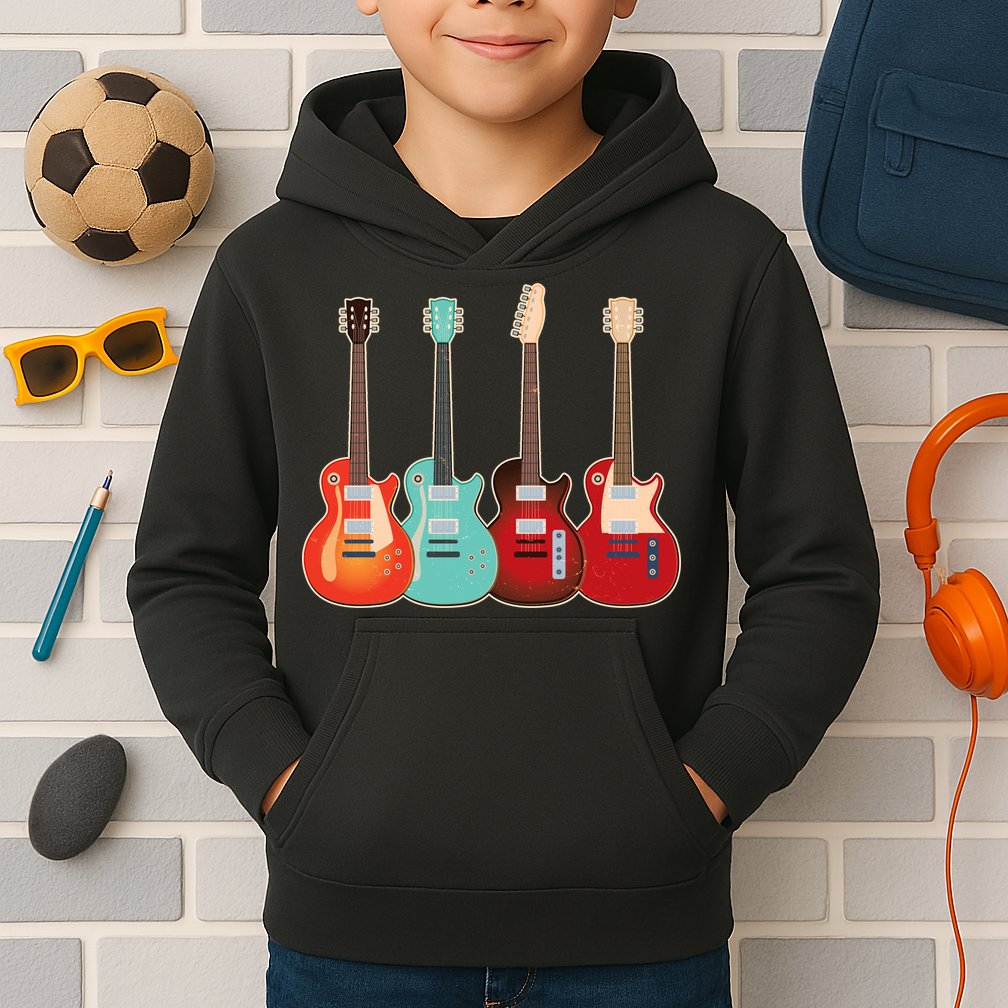 Vintage Multi Guitars Music Kids Hoodie
