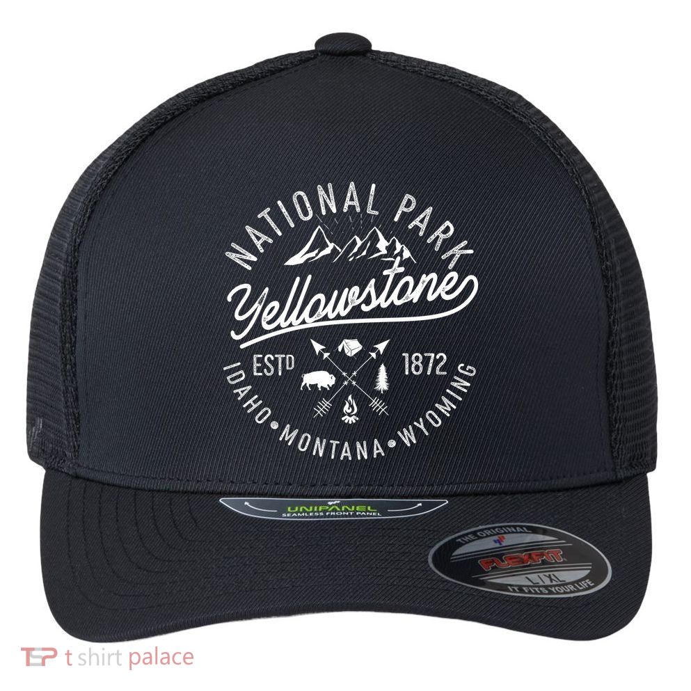 Vintage National Park Yellowstone Estd 1872 Logo Flexfit Unipanel Trucker Cap