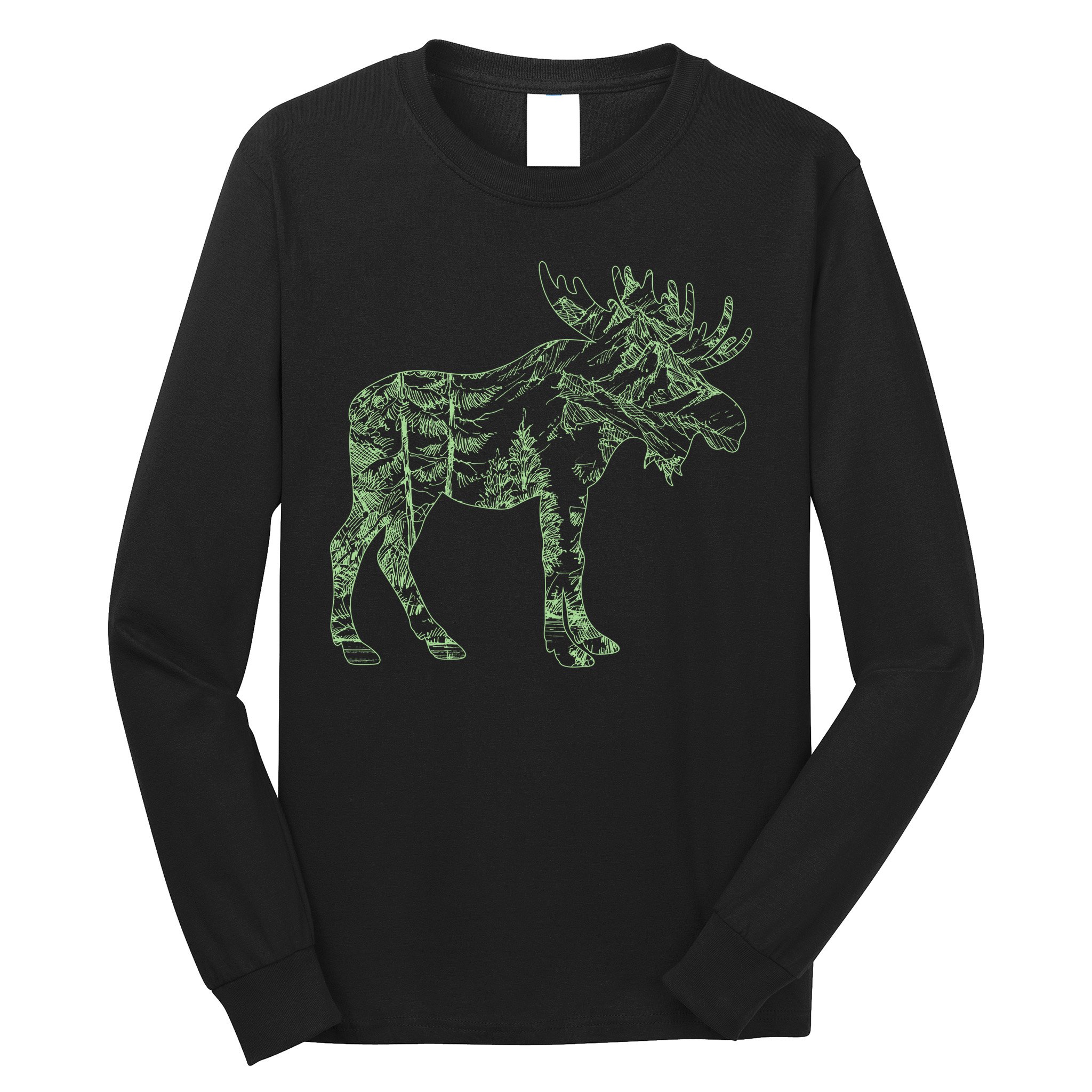 Vintage Nature Lover Moose Forest Long Sleeve Shirt