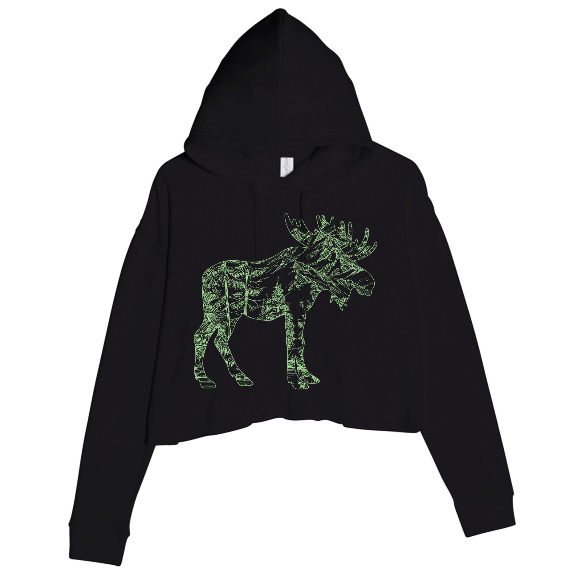 Vintage Nature Lover Moose Forest Crop Fleece Hoodie