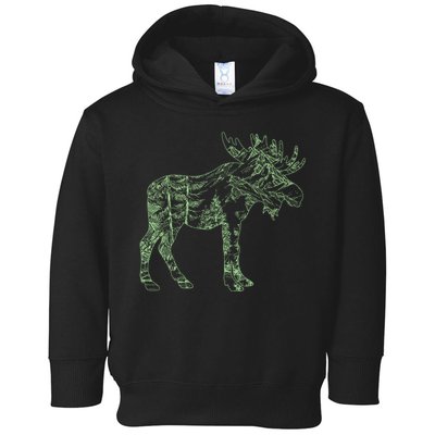 Vintage Nature Lover Moose Forest Toddler Hoodie