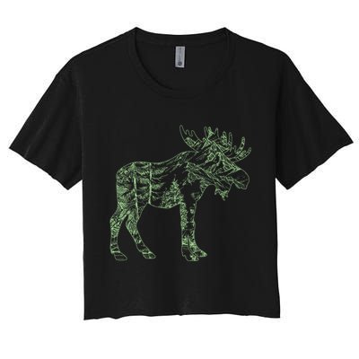 Vintage Nature Lover Moose Forest Crop Top
