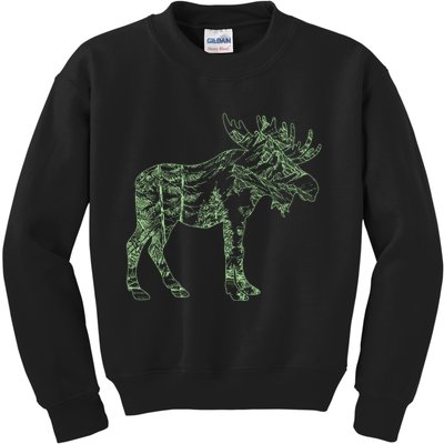 Vintage Nature Lover Moose Forest Kids Sweatshirt