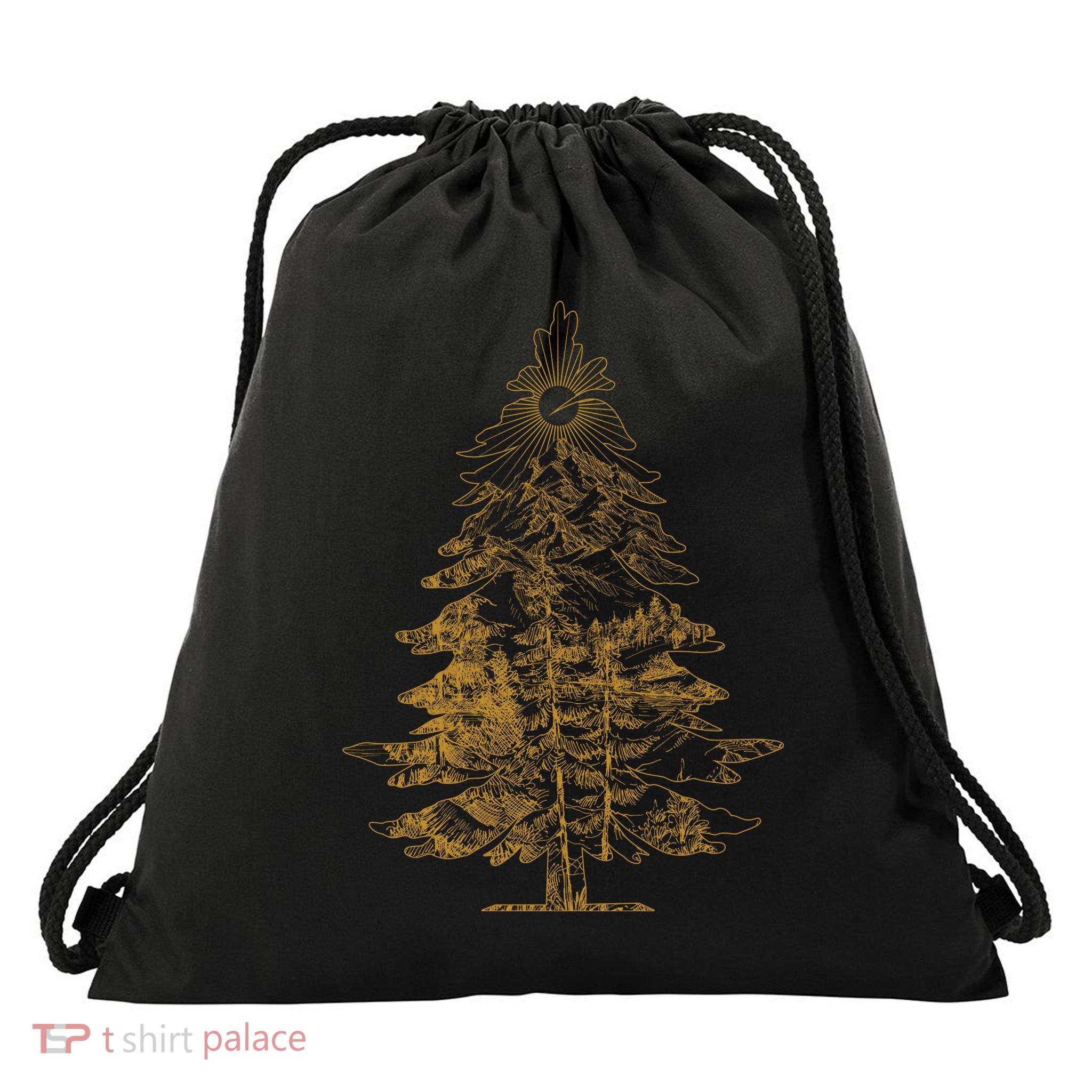 Vintage Nature Lover Pine Tree Forest Drawstring Bag