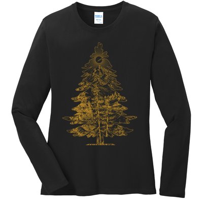 Vintage Nature Lover Pine Tree Forest Ladies Long Sleeve Shirt