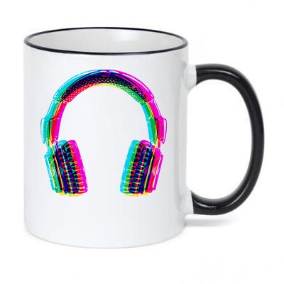 Vintage Neon Headphones 11oz Black Color Changing Mug