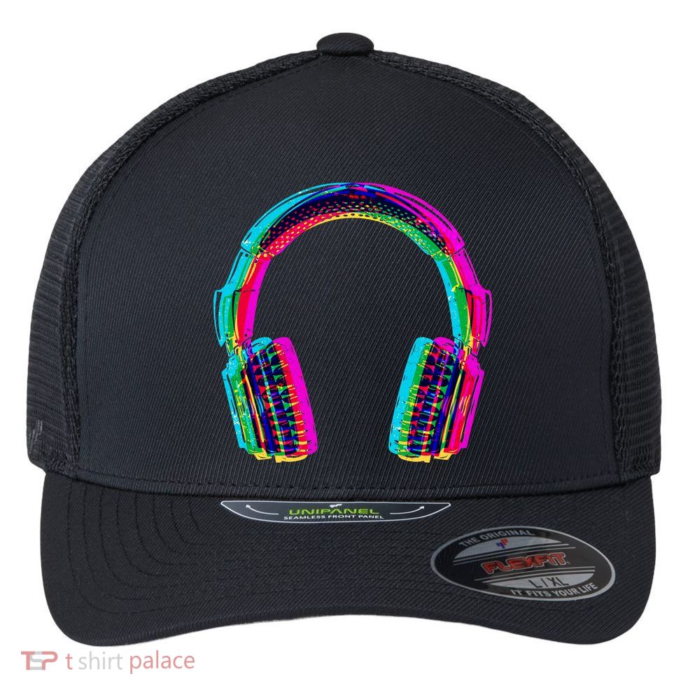 Vintage Neon Headphones Flexfit Unipanel Trucker Cap
