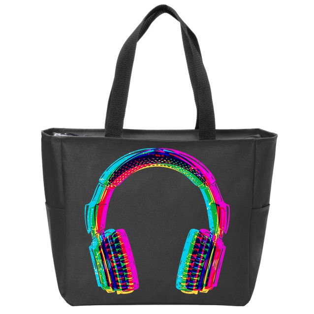 Vintage Neon Headphones Zip Tote Bag