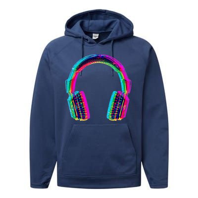 Vintage Neon Headphones Performance Fleece Hoodie