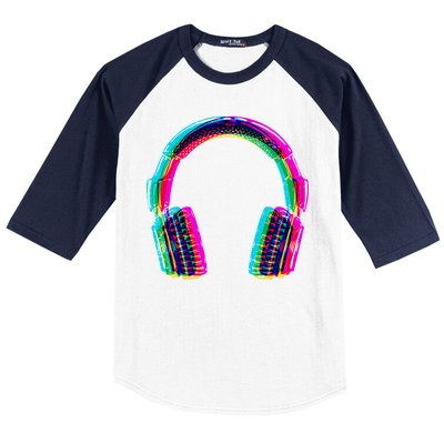 Vintage Neon Headphones Baseball Sleeve Shirt